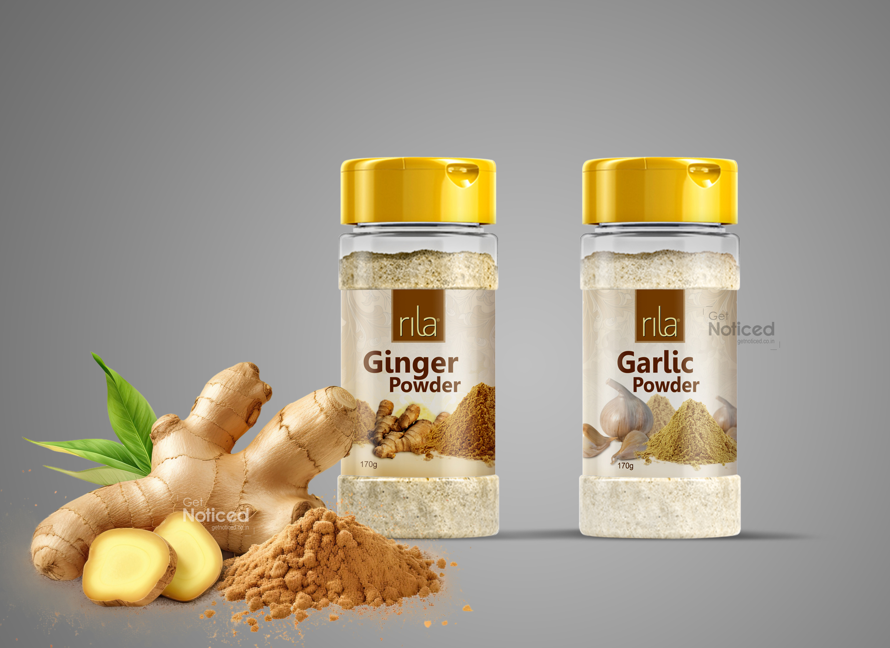 Rila Ginger & Garlic Powder Bottle Label Design
