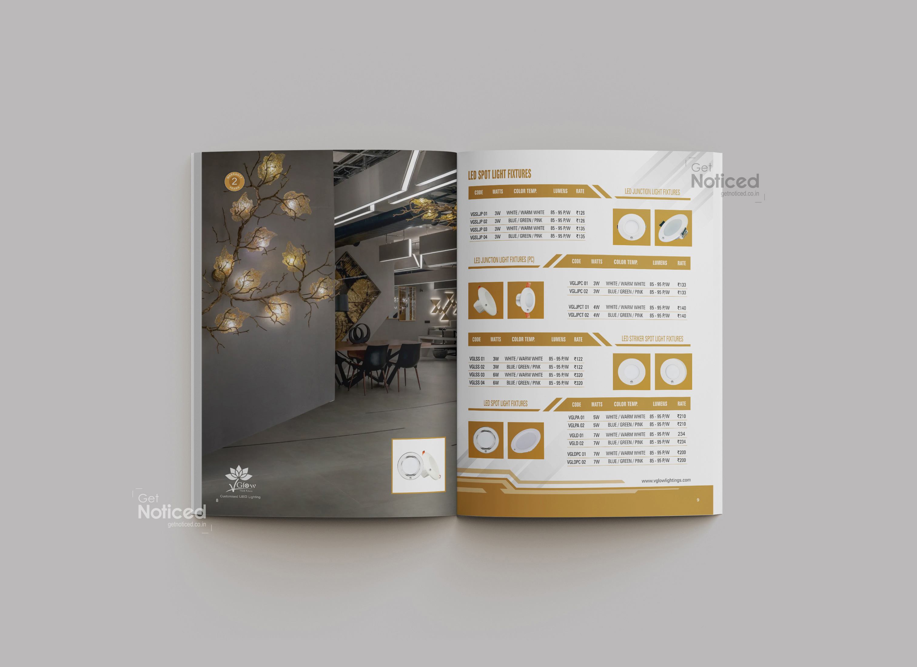 Vglow Led Lights Product Catalogue Design