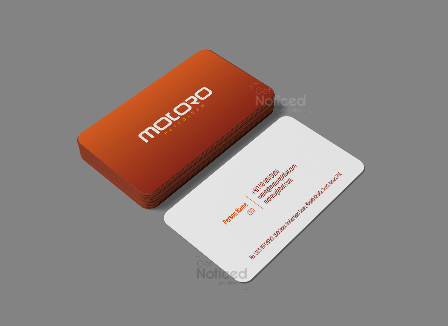 Business card design for Motoro Petroleum with bold brand elements and modern layout