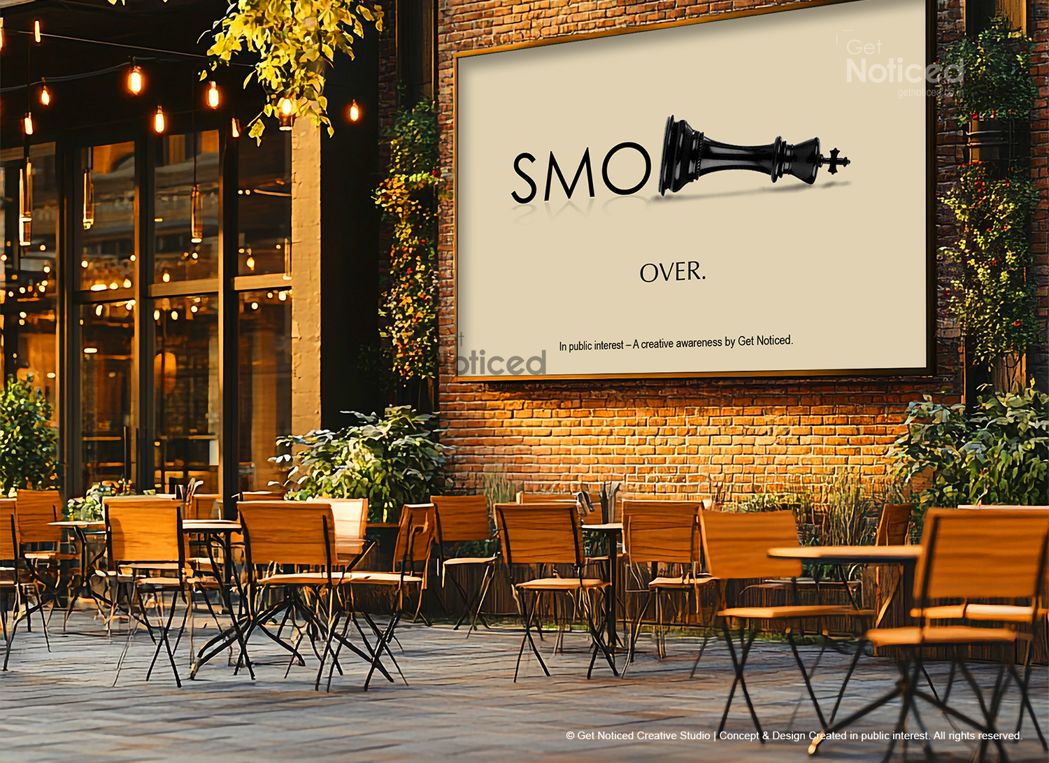 Conceptual outdoor advertisement design symbolizing smoking impact on life