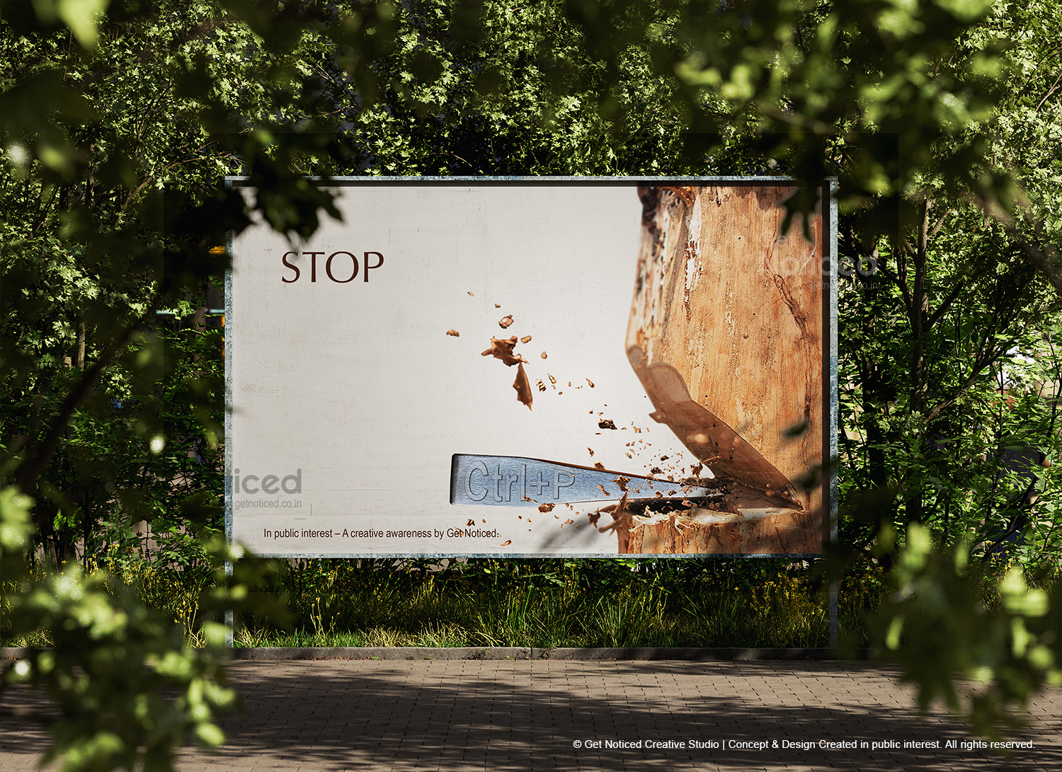 Environmental graphic design billboard concept against deforestation