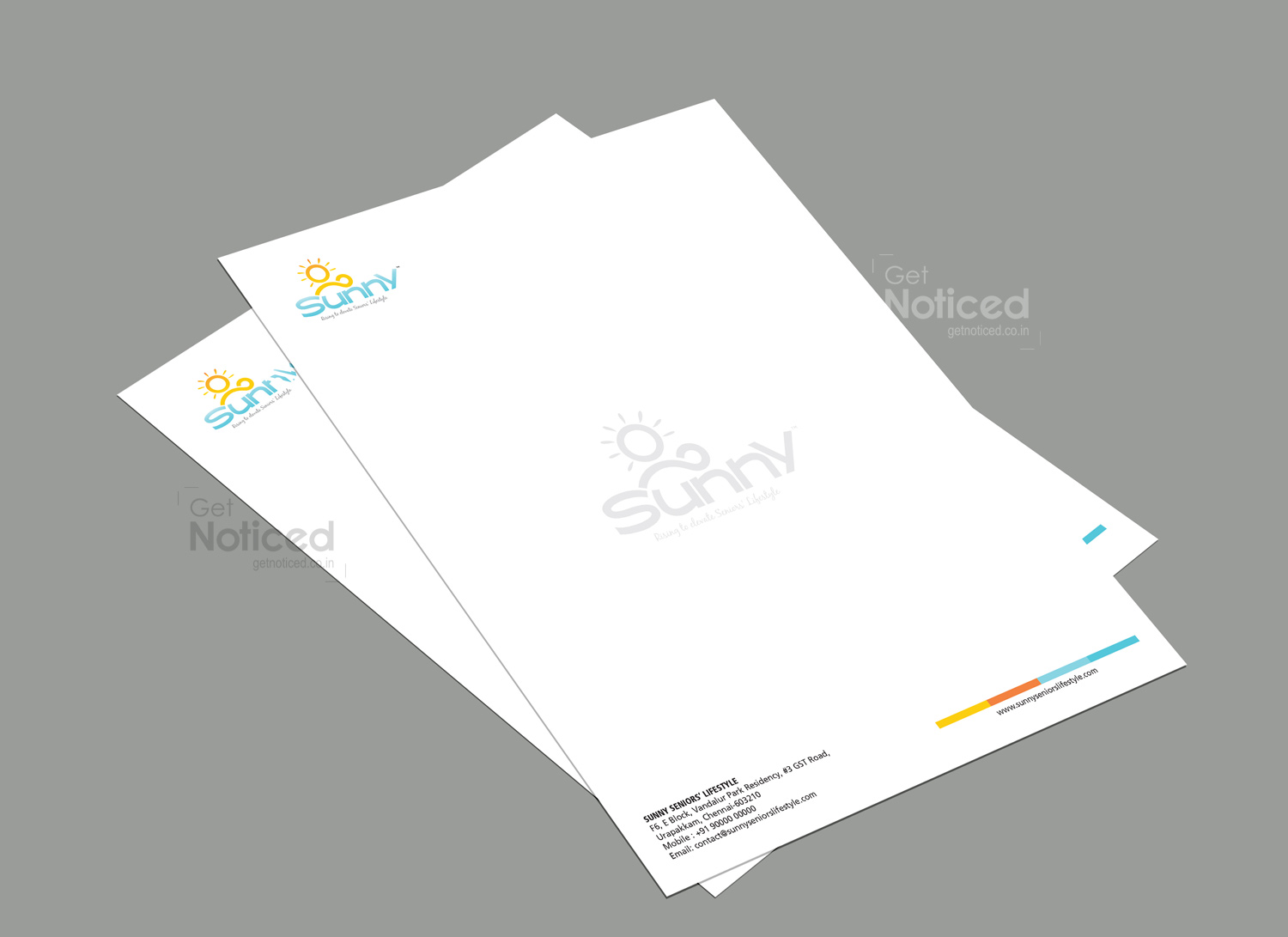 Letterhead design for Sunny Senior Citizen Care featuring clean corporate brand layout