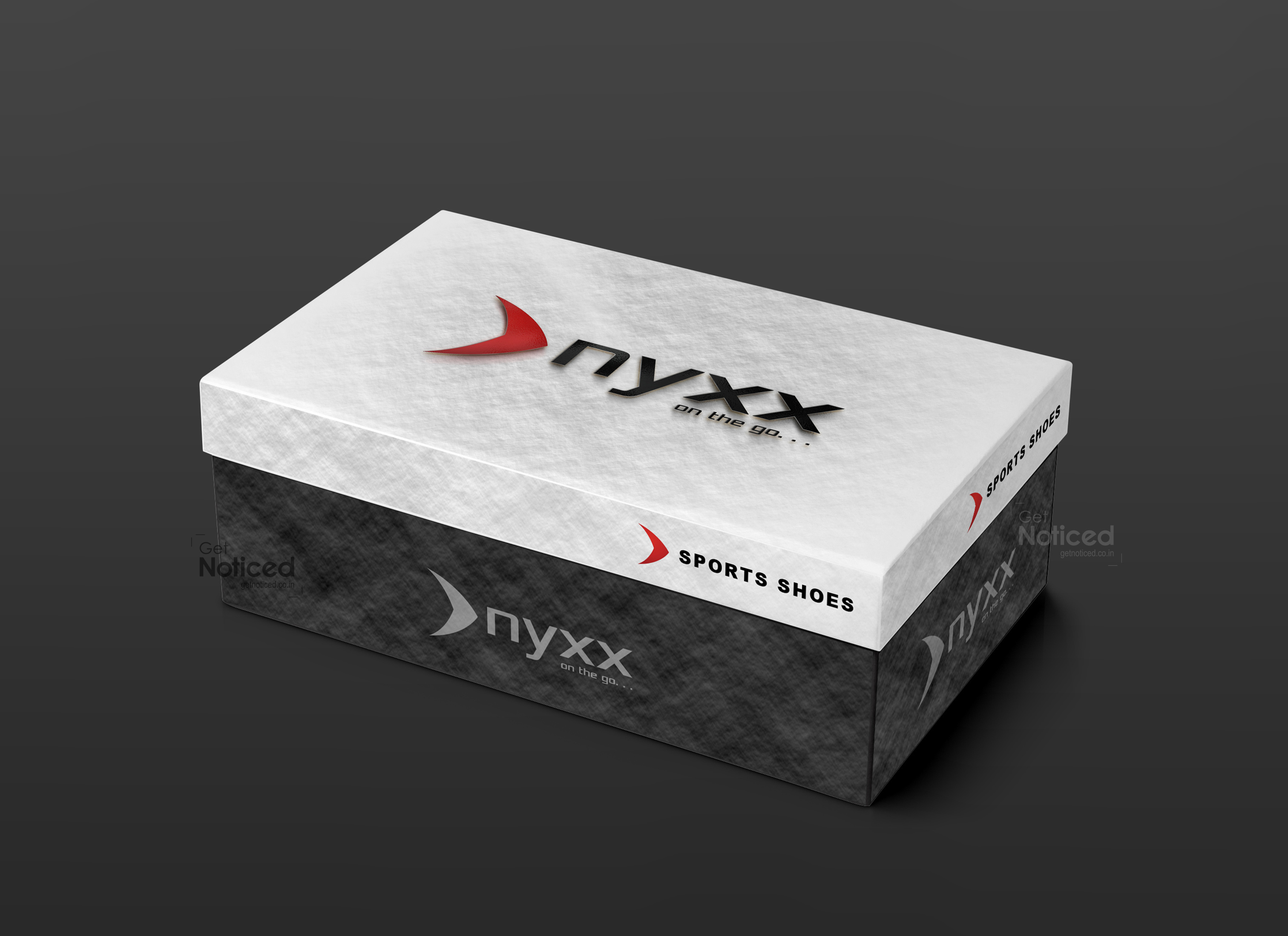 Nyxx shoebox packaging design Getnoticed.co.in