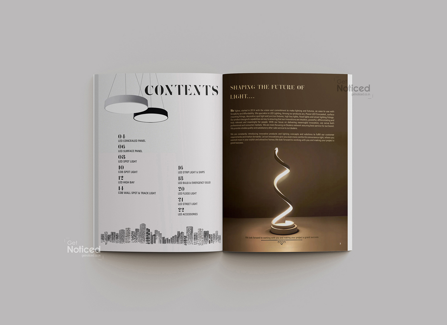 Vglow Led Lights Product Catalogue Design