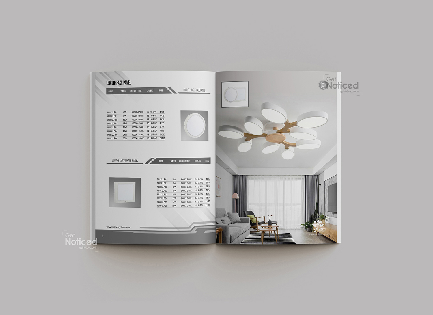 Vglow Led Lights Product Catalogue Design