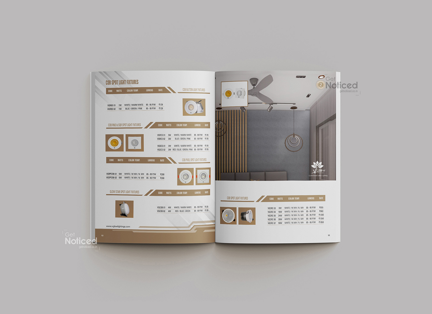 Vglow Led Lights Product Catalogue Design