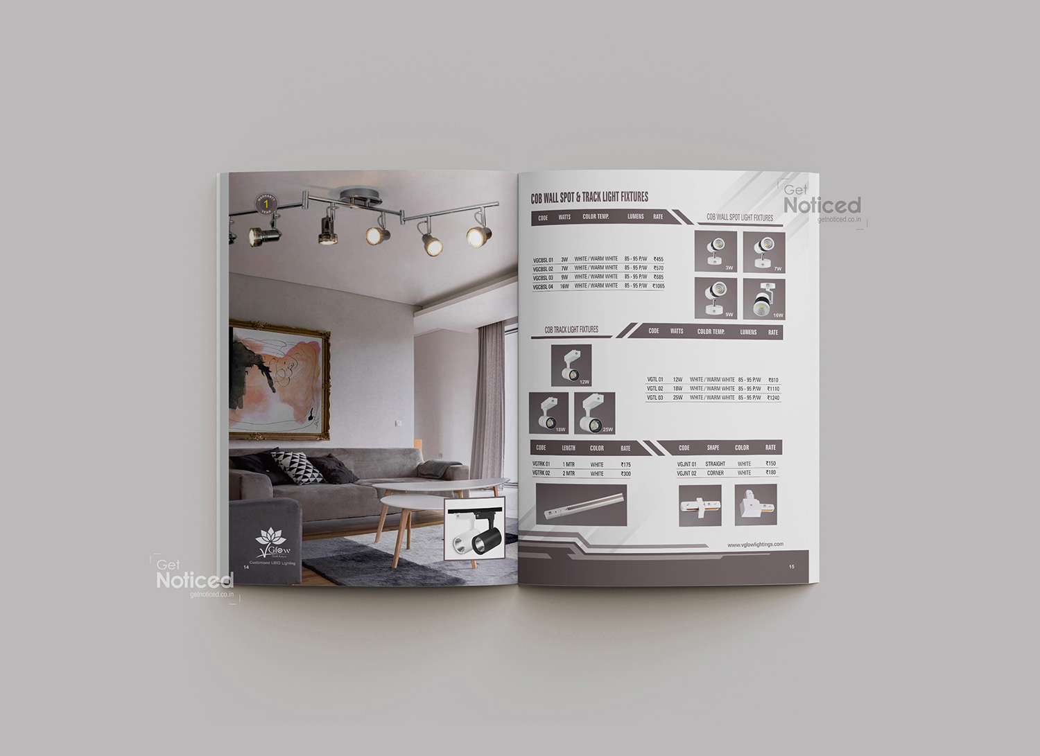 Vglow Led Lights Product Catalogue Design