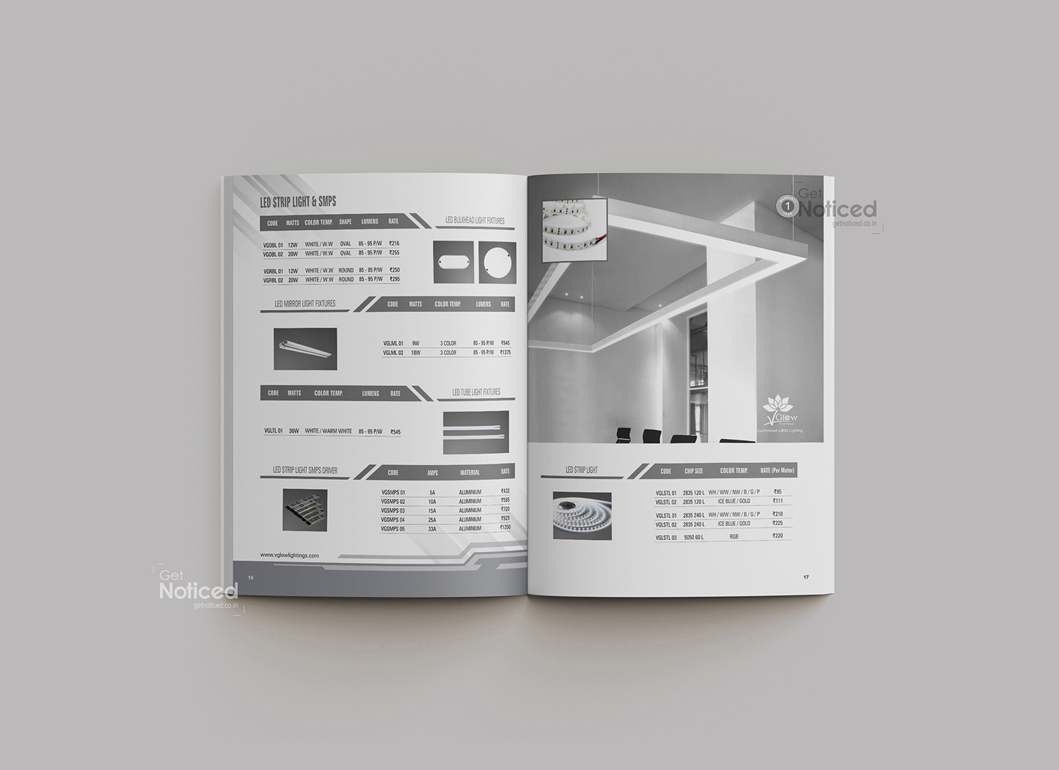 Vglow Led Lights Product Catalogue Design