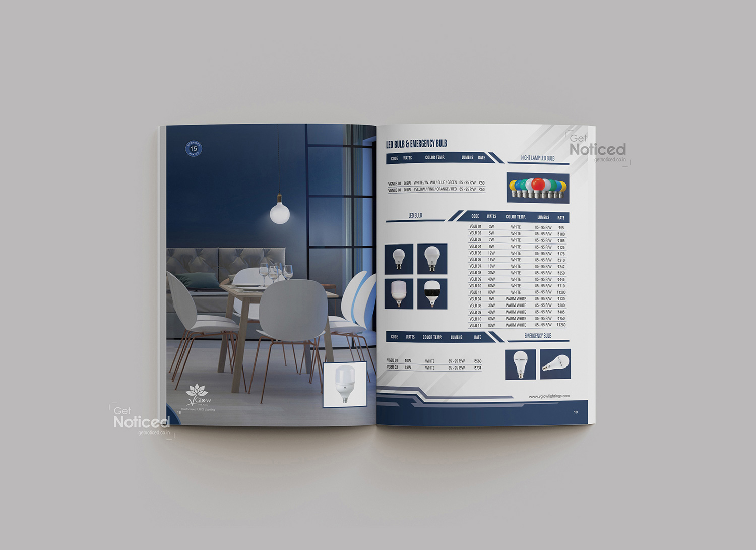 Vglow Led Lights Product Catalogue Design