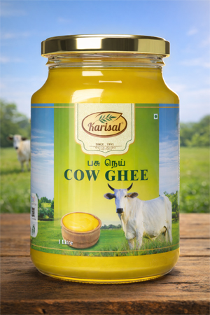 Cow Ghee Bottle Label Packaging Design for Karisal Natural Foods
